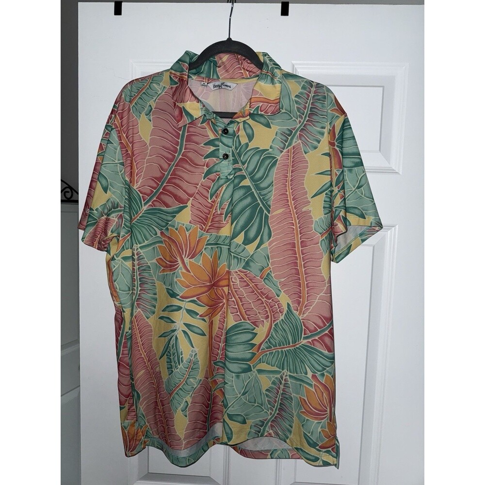 Kenny Flowers Polo Shirt Men XL Tropical Hawaiian Floral Stretch Multicolor NWOT
